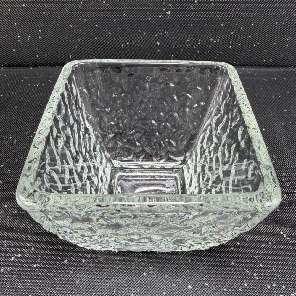 Disaronno Square Hammered Texture Rocks Glasses Bowl Dish Set of 2 Clear Barware